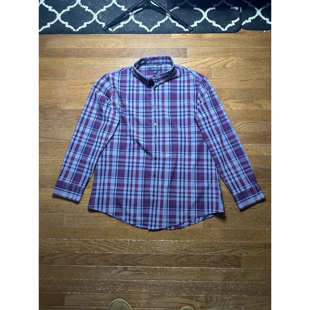 Mizzen+Main Leeward Shirt Men's‎ XXL Trim Fit Performance Plaid Purple Navy
